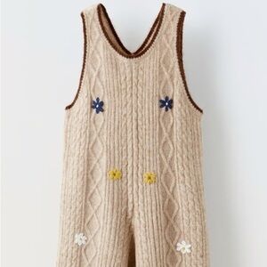 Zara Toddler Girl Beige Knit Overalls (18-24 months) EUC
